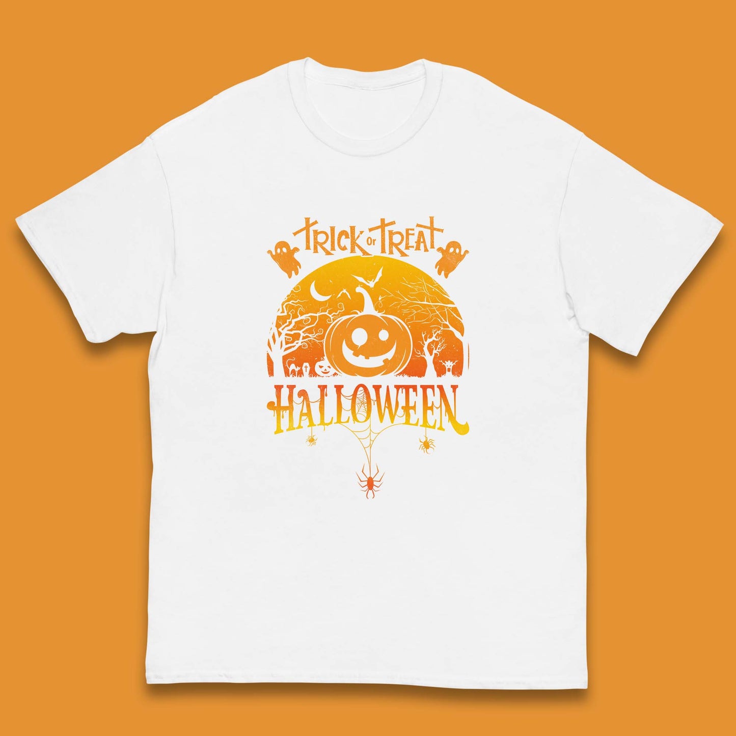 Trick Or Treat Halloween Pumpkin Haunted Trees Scary Spooky Season Kids T Shirt