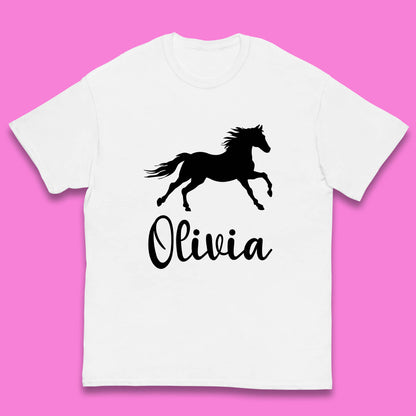 Personalised Running Unicorn Your Name Or Custom Text Horse & Pony Lover Magic Believer Kids T Shirt