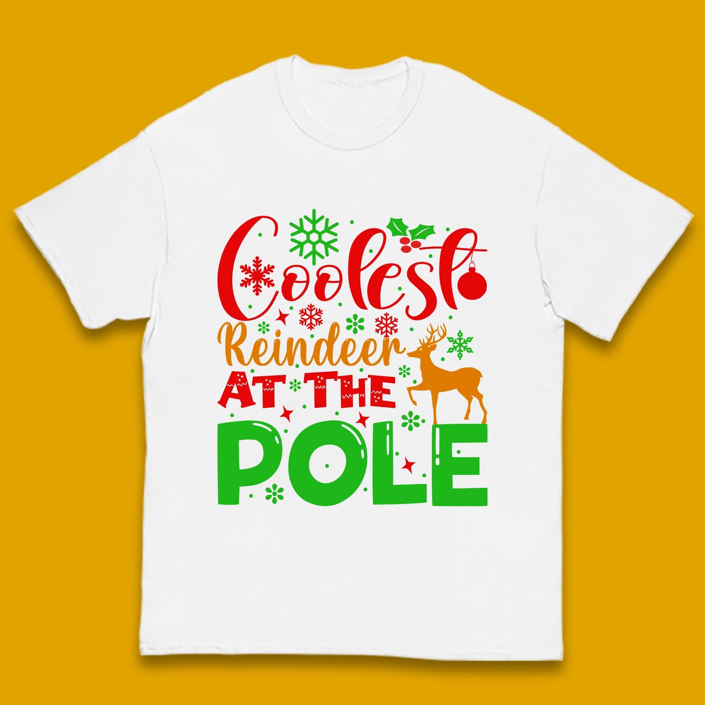 Coolest Reindeer At The Pole Merry Christmas Winter Holiday Xmas Quote Kids T Shirt