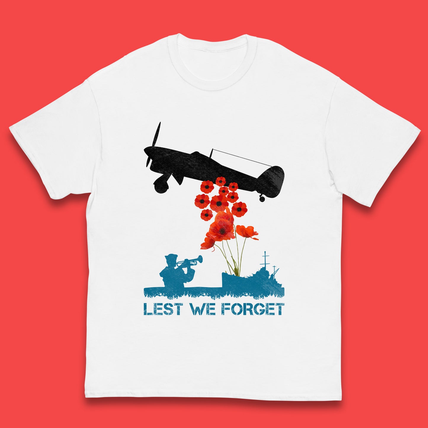 Lest We Forget Remembrance Day Veterans British Armed Forces Poppy Flower Royal Aircraft Kids T Shirt