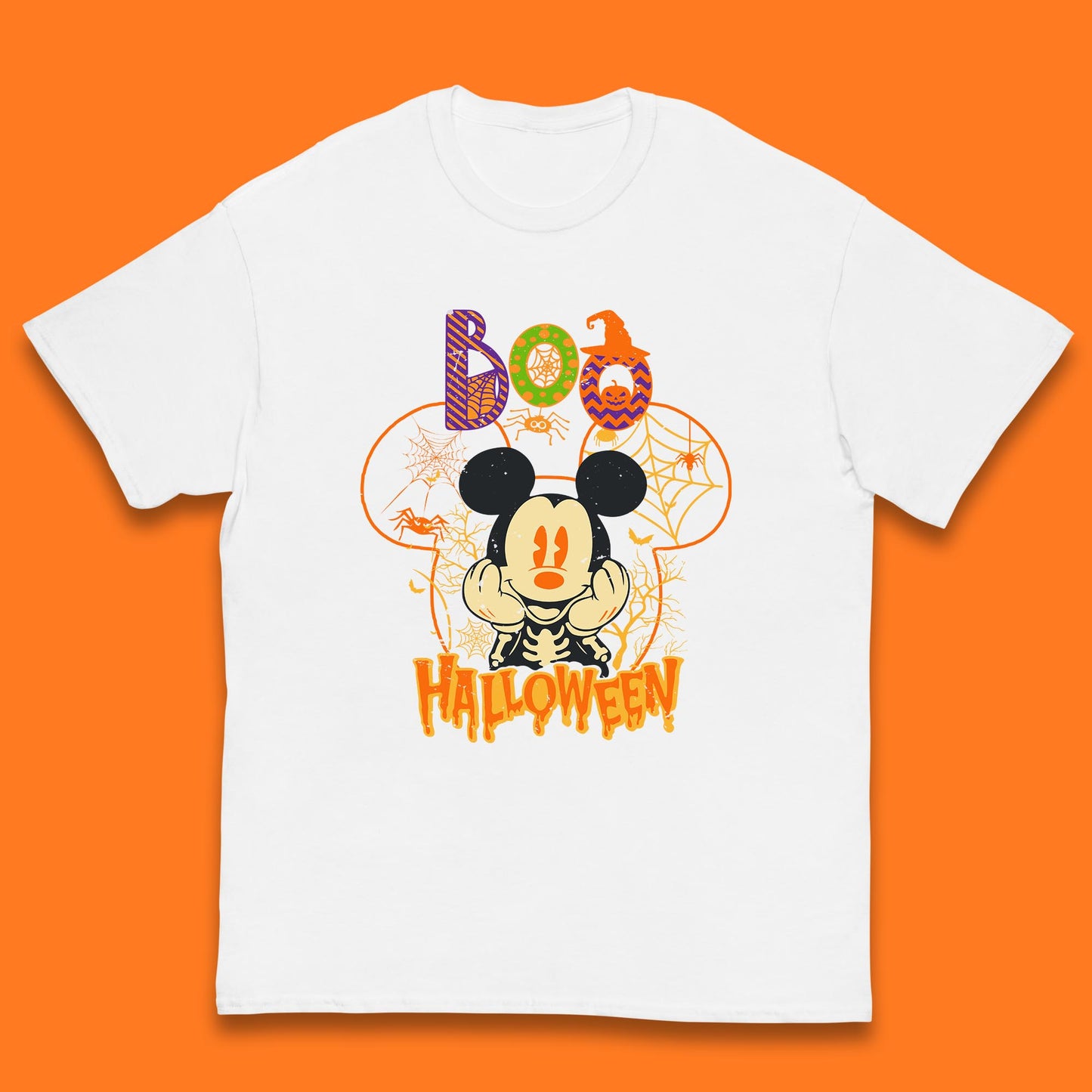 Boo Halloween Mickey Mouse Skeleton Horror Scary Disney Halloween Disneyland Trip Kids T Shirt