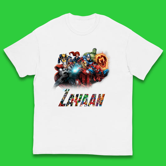 Personalised Marvel Avengers Super Heroes Movie Characters Spider Man, Black Widow, Hulk, Iron Man, Thor, Captain America Avengers Squad Kids T Shirt