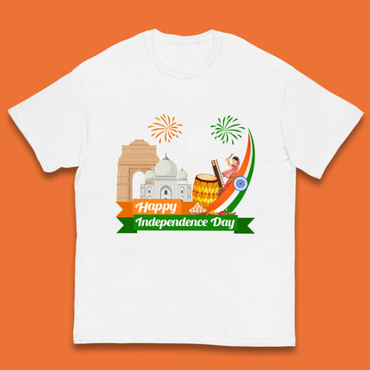 Happy India Independence Day 15th August Patriotic Indian Flag India Architectural Landmarks Kids T Shirt