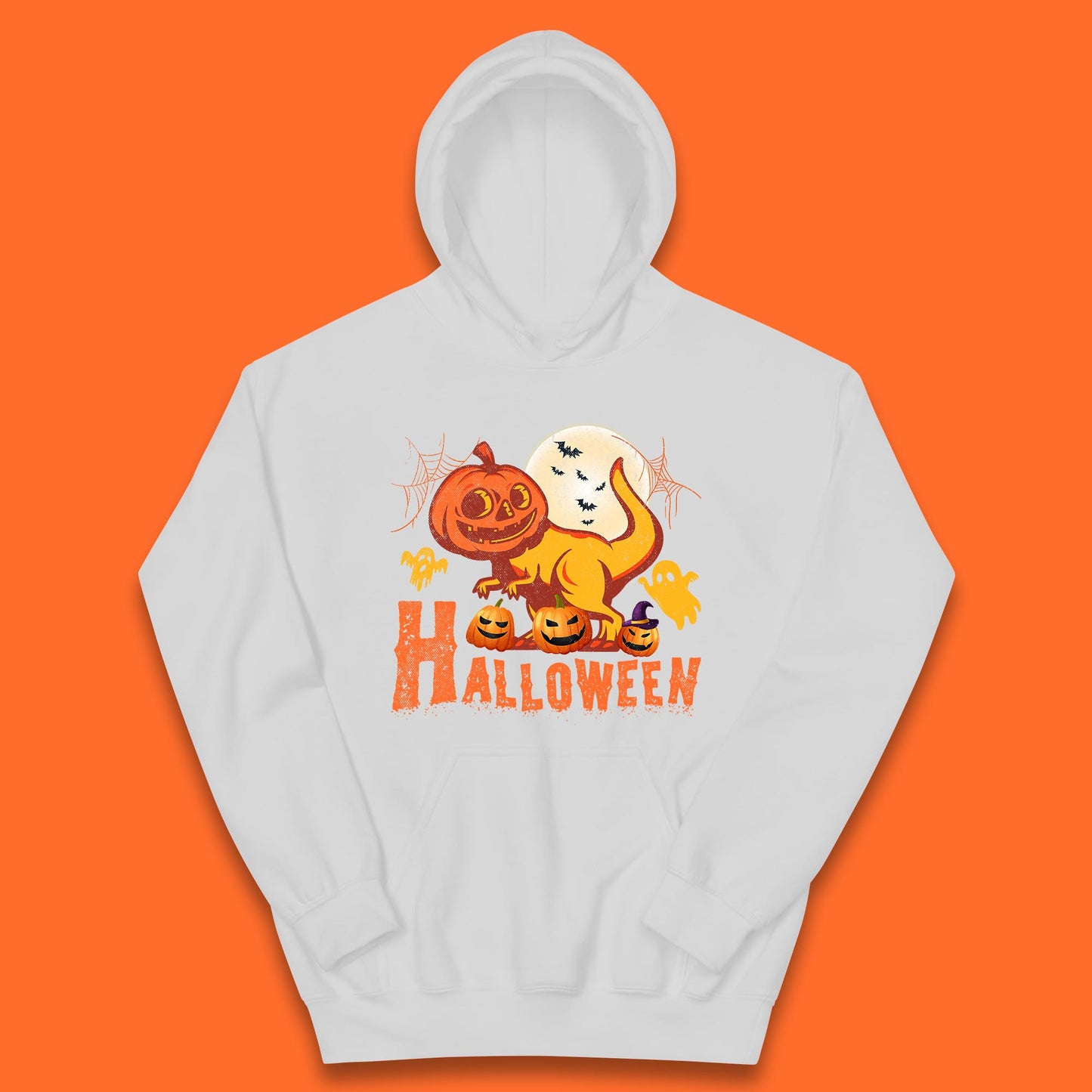 Halloween Dinosaur Jack O Lantern T-Rex Funny Dino Pumpkin Scary Boo and Bats Festive Costume Kids Hoodie