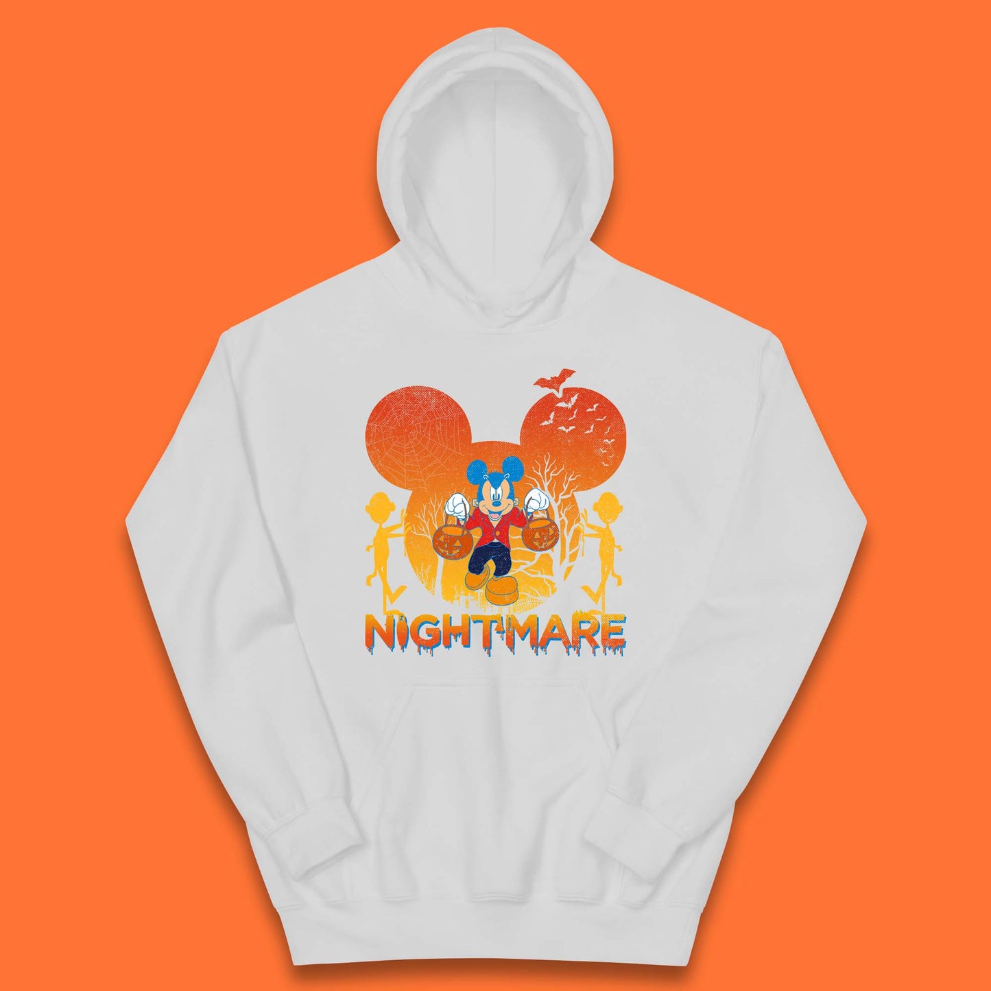 Halloween Nightmare Disney Mickey Mouse Holding Pumpkin Bucket Horror Scary Disneyland Trip Kids Hoodie