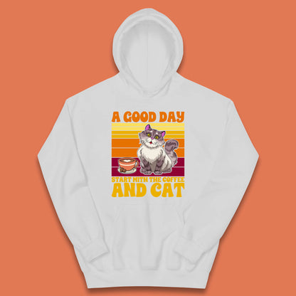 A Good Day Start With The Coffee And Cat Kids Hoodie