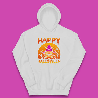 Happy Halloween Monster Pumpkin With Witch Hat Horror Scary Spooky Season Kids Hoodie