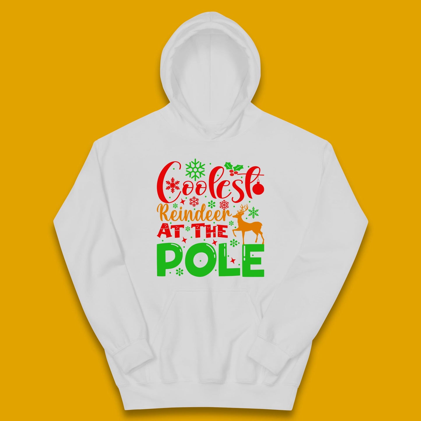 Coolest Reindeer At The Pole Merry Christmas Winter Holiday Xmas Quote Kids Hoodie