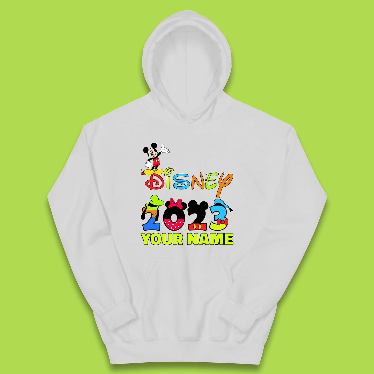 Personalised Disney 2023 Disney Club Your Name Mickey Mouse Minnie Mouse Donald Duck Pluto Goofy Cartoon Characters Disney Vacation Kids Hoodie