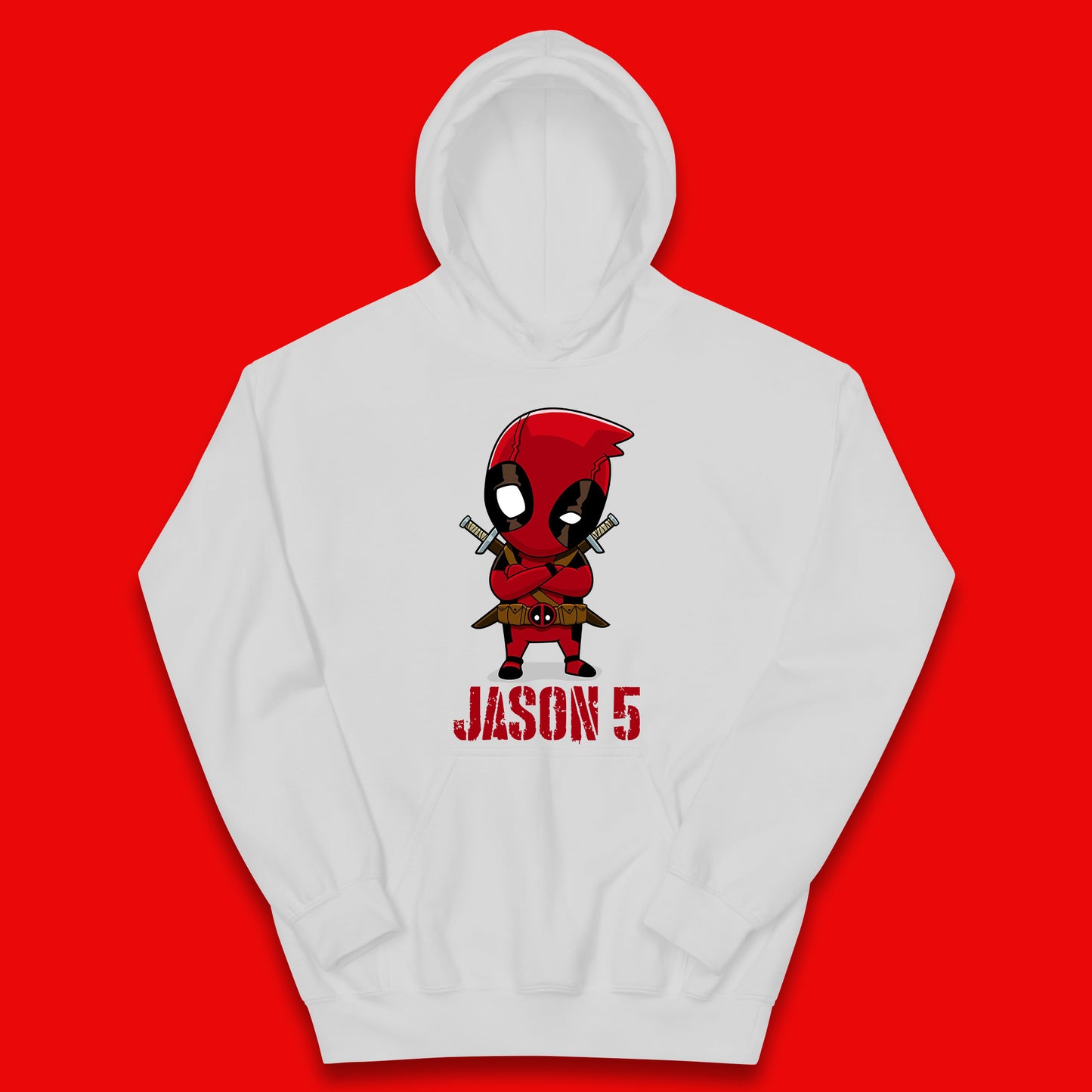 Personalised Chibi Deadpool Fictional Character Your Name & Age Superhero Comic Book Character Deadpool Marvel Comics Kids Hoodie