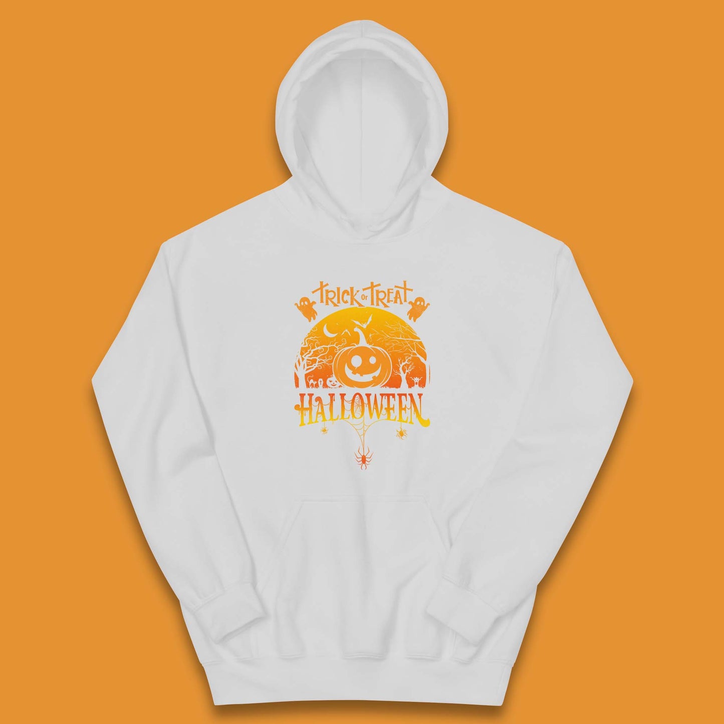 Trick Or Treat Halloween Pumpkin Haunted Trees Scary Spooky Season Kids Hoodie