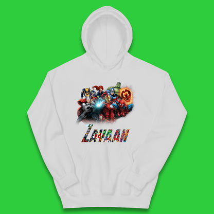 Personalised Marvel Avengers Super Heroes Movie Characters Spider Man, Black Widow, Hulk, Iron Man, Thor, Captain America Avengers Squad Kids Hoodie