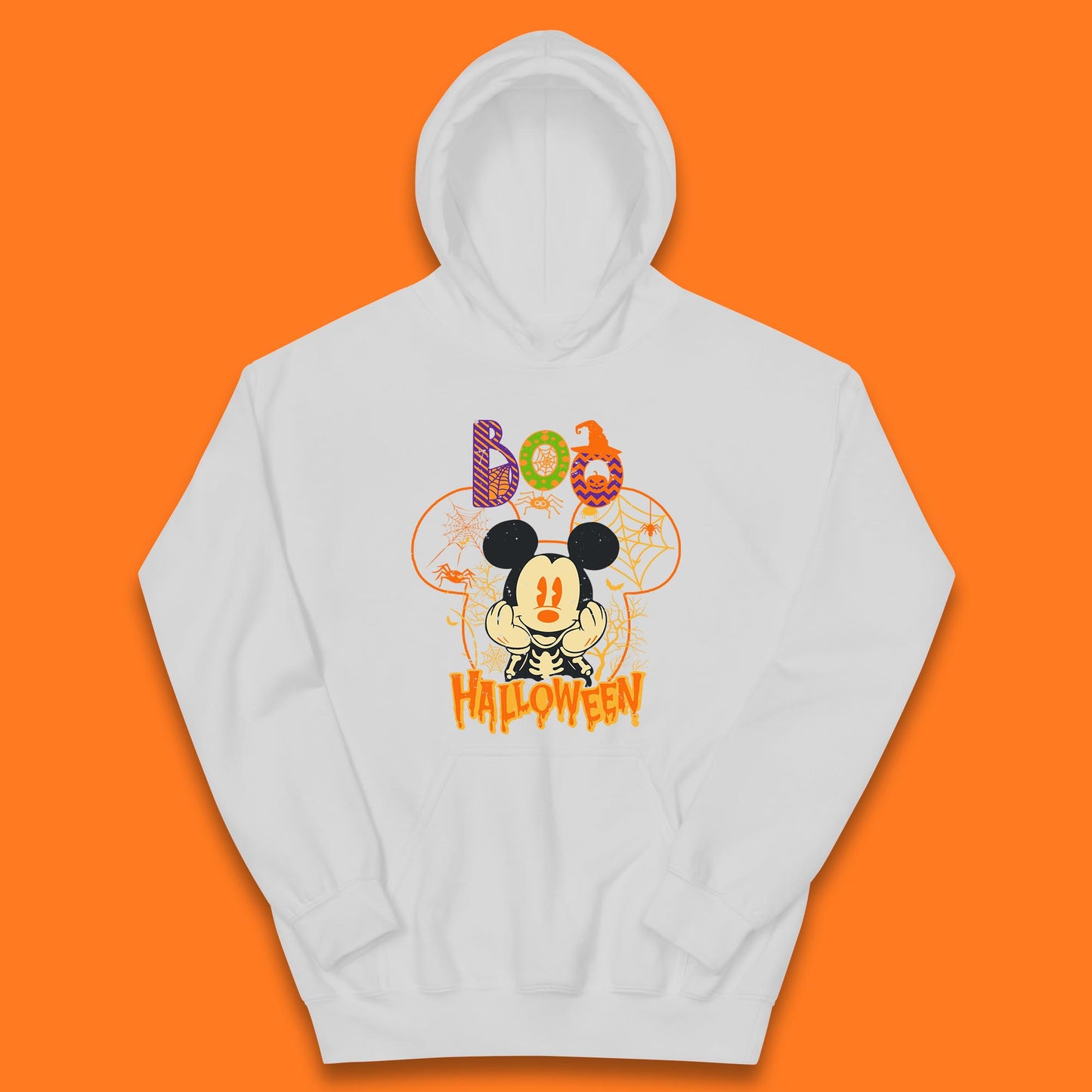 Boo Halloween Mickey Mouse Skeleton Horror Scary Disney Halloween Disneyland Trip Kids Hoodie