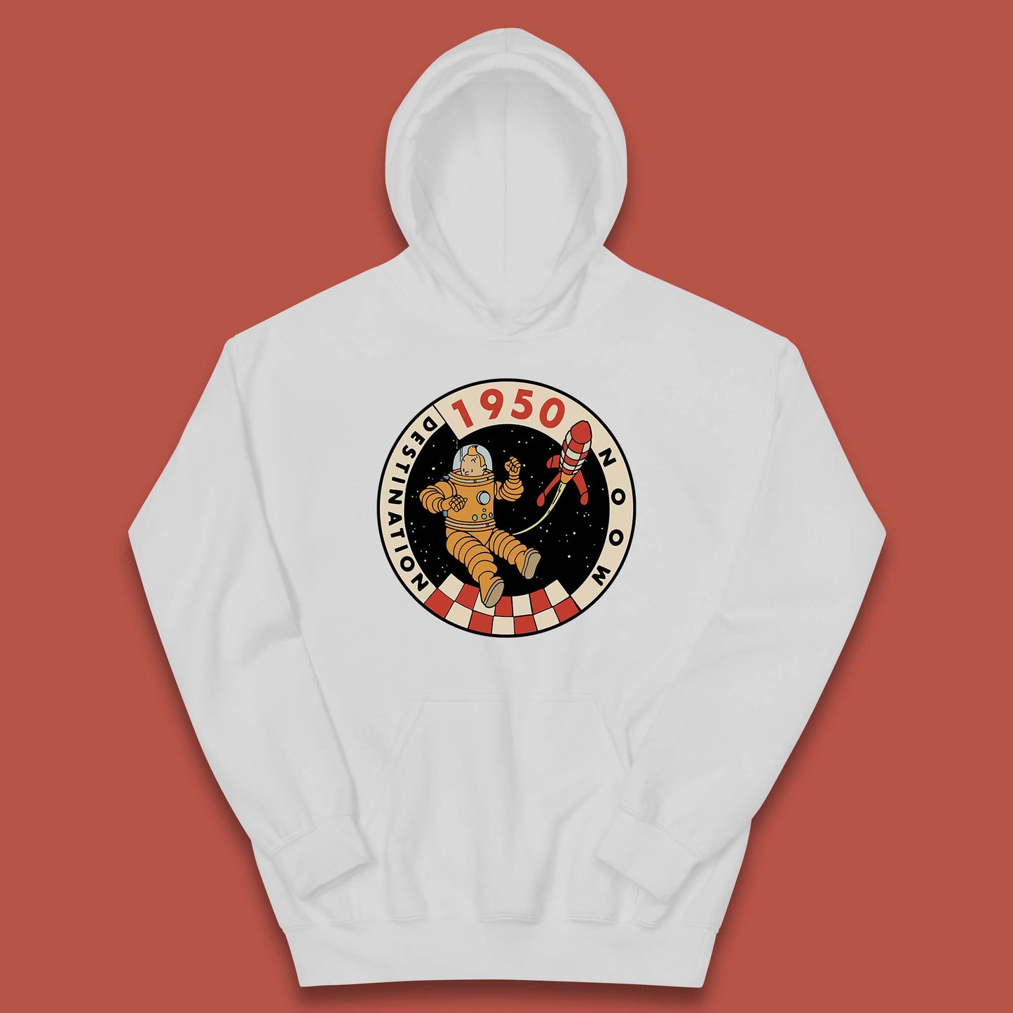 Destination Moon 1950 Astronaut Tintin The Lunar Rocket Retro Comic Space Adventure Kids Hoodie