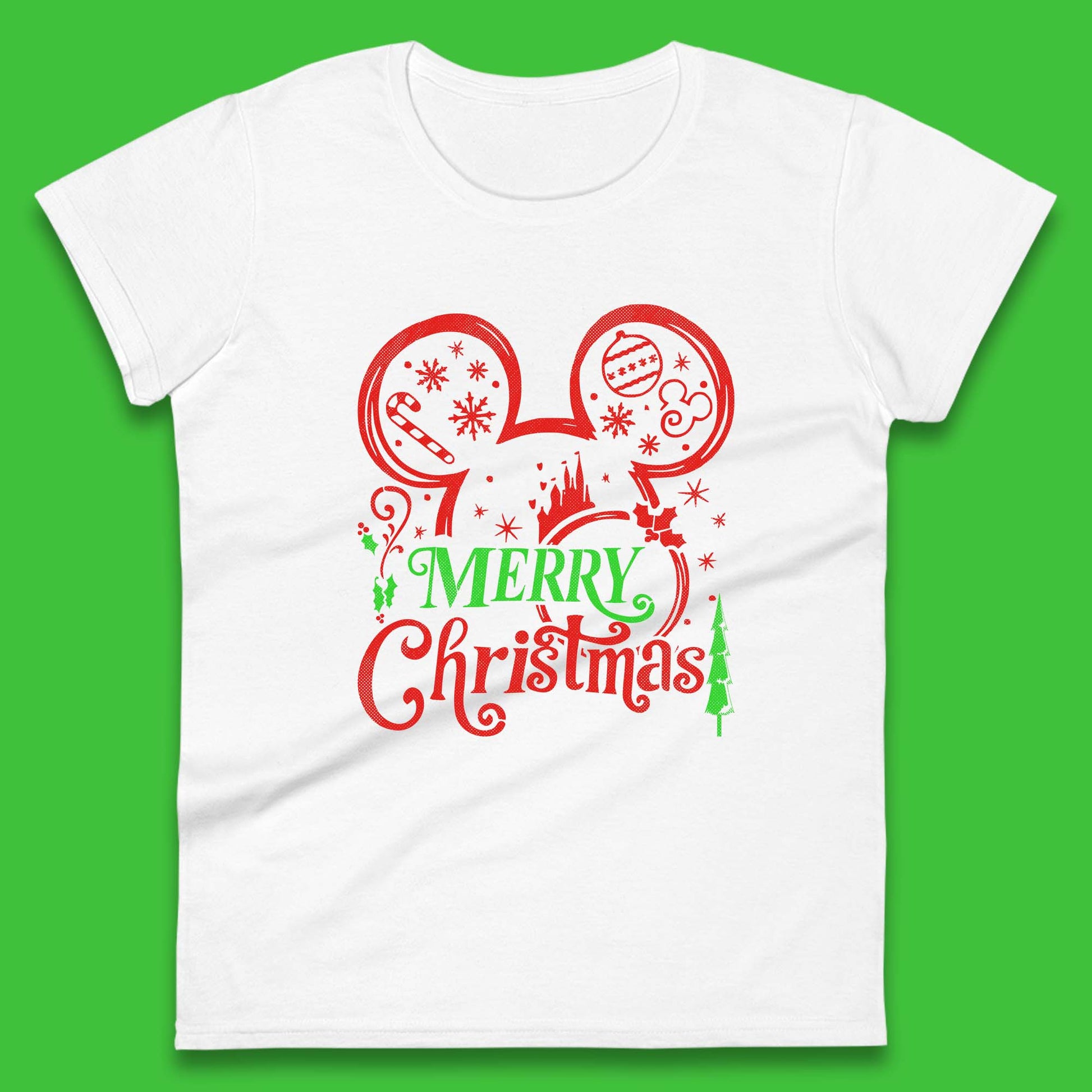 mickey mouse head christmas womens t shirt