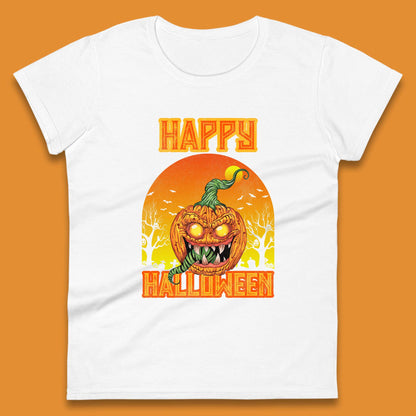 Happy Halloween Zombie Monster Pumpkin Jack-o-lantern Spooky Season Womens Tee Top