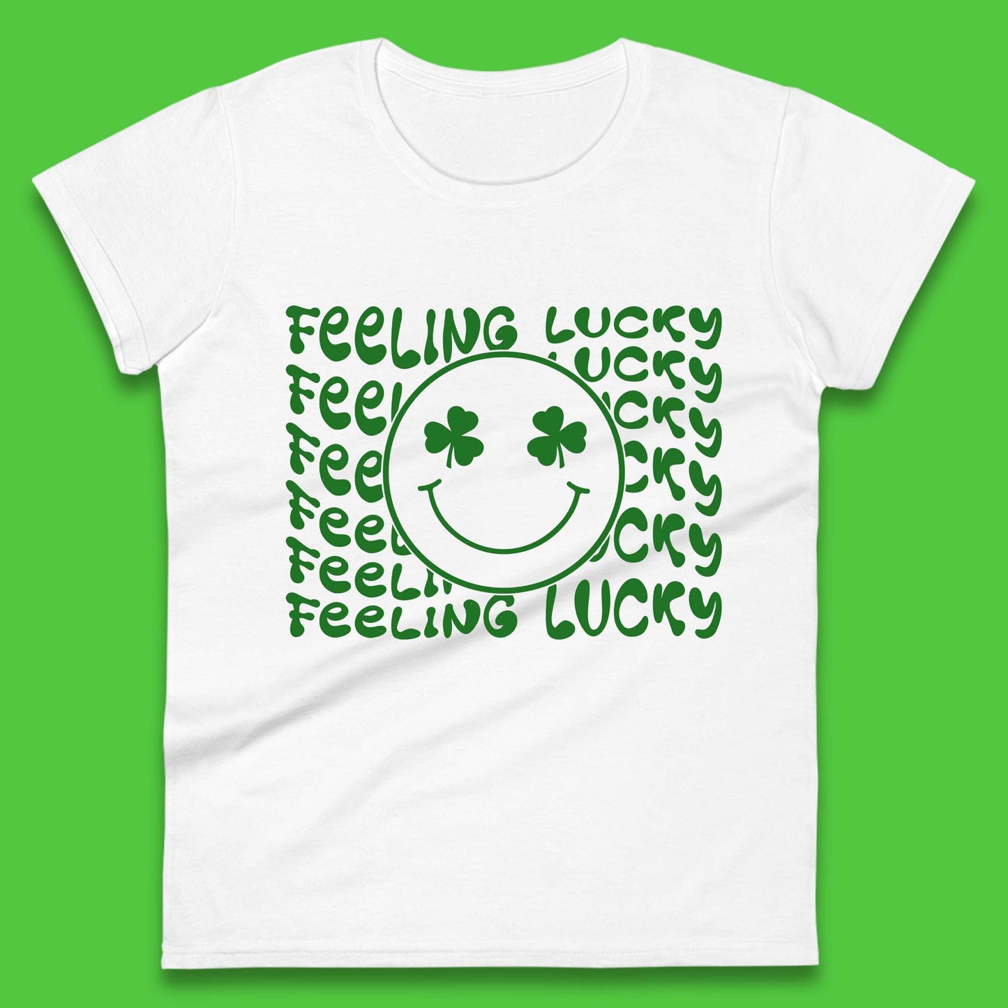 Feeling Lucky Smiley Shamrock Womens T-Shirt