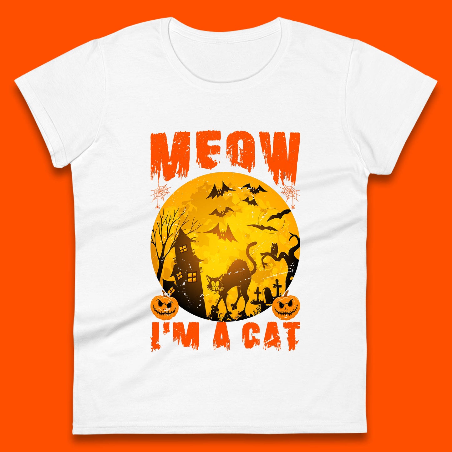 Meow I'm A Cat Halloween Black Cat Horror Scary Haunted House Womens Tee Top