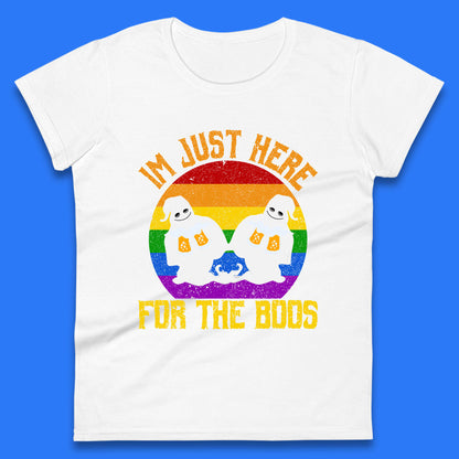 Halloween I Just Here For The Boos Gay Boo Ghosts Drinking Beer LGBTQ Pride Beer Womens Tee Top