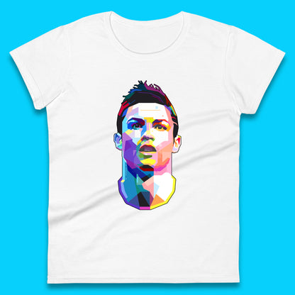 Cristiano Ronaldo Retro Style Portrait Football Player CR7 Portuguese Professional Footballer Soccer Player Sports Champion Womens Tee Top