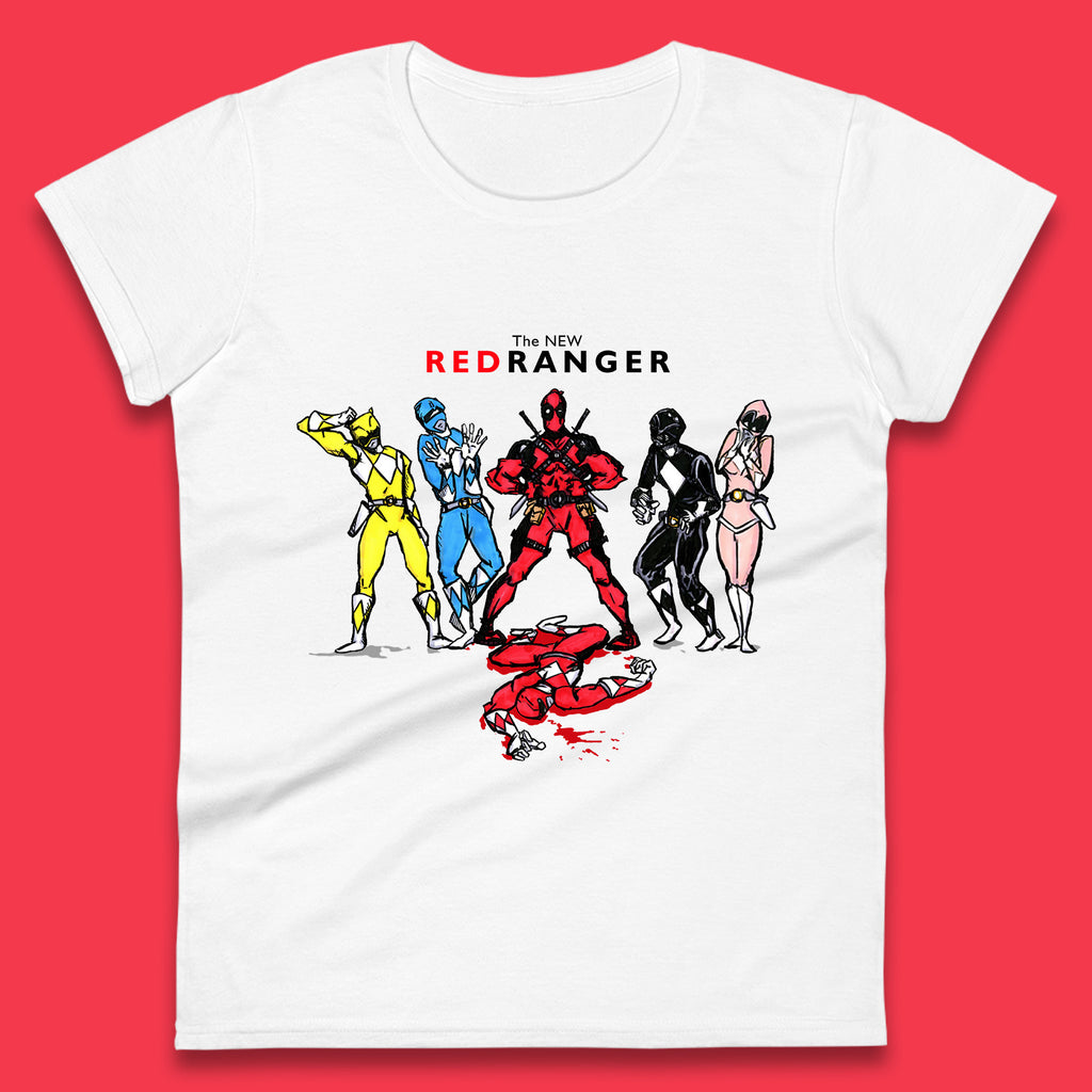 The New Red Ranger Deadpool (Marvel Comics) Vs Red Ranger (Power Rangers) Superhero Womens Tee Top