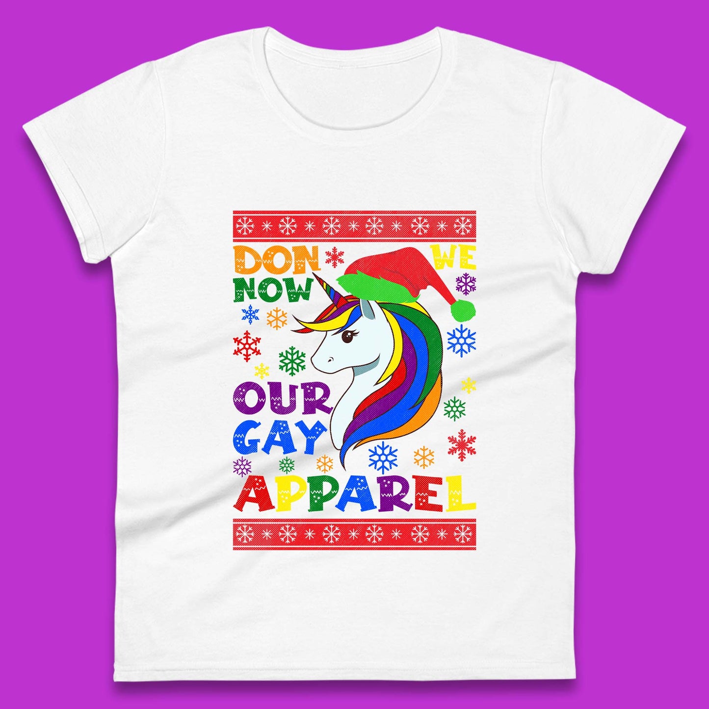 LGBT Rainbow Unicorn Christmas Womens T-Shirt