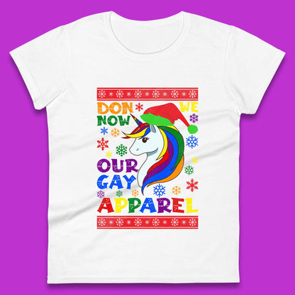 LGBT Rainbow Unicorn Christmas Womens T-Shirt