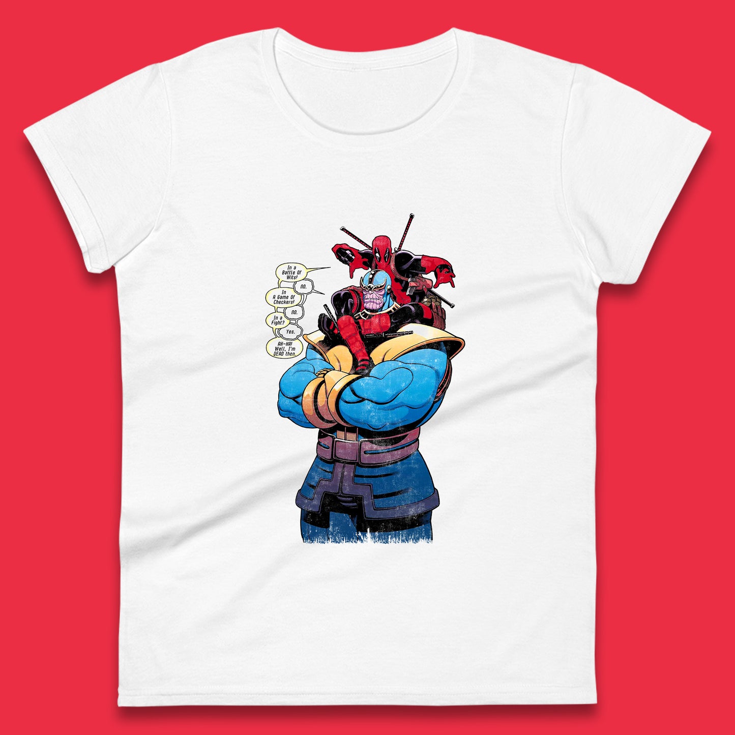 Marvel Comics Deadpool Minibus 3 Deadpool VS Thanos Comic Book Fictional Character Womens Tee Top