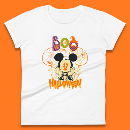 Boo Halloween Mickey Mouse Skeleton Horror Scary Disney Halloween Disneyland Trip Womens Tee Top