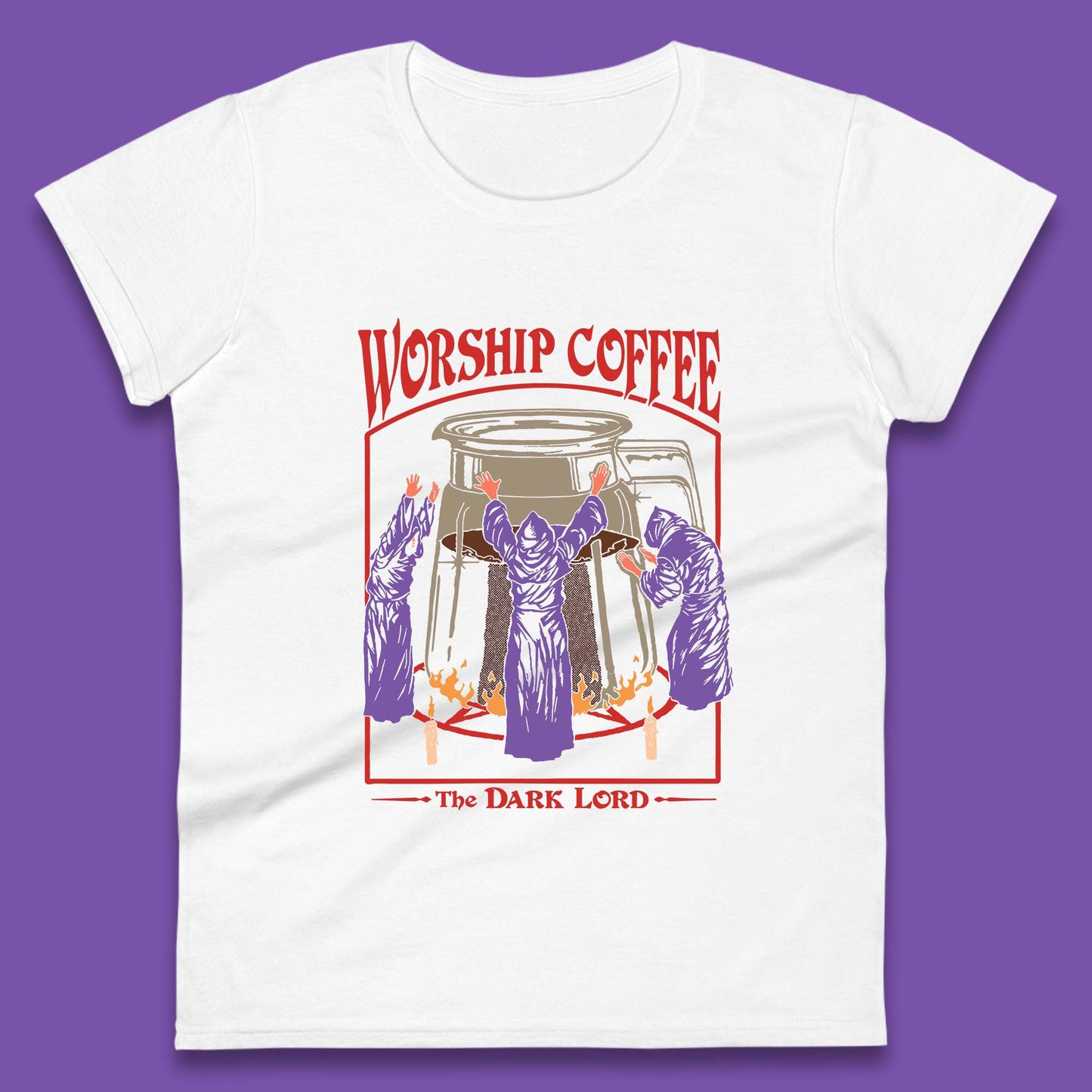 Worship Coffee The Dark Lord Aesthetic Vintage Coffee Retro Halloween Coffee Lover Faith Womens Tee Top