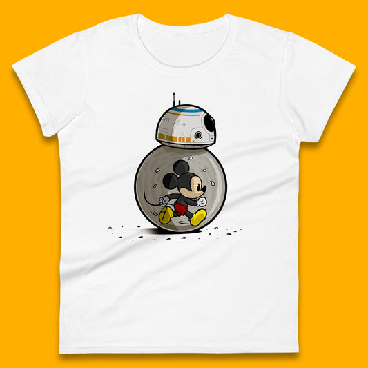 Disney Mickey Mouse BB-8 Funny Star Wars BB8 Running Mickey Disney Trip Star Wars 46th Anniversary Womens Tee Top