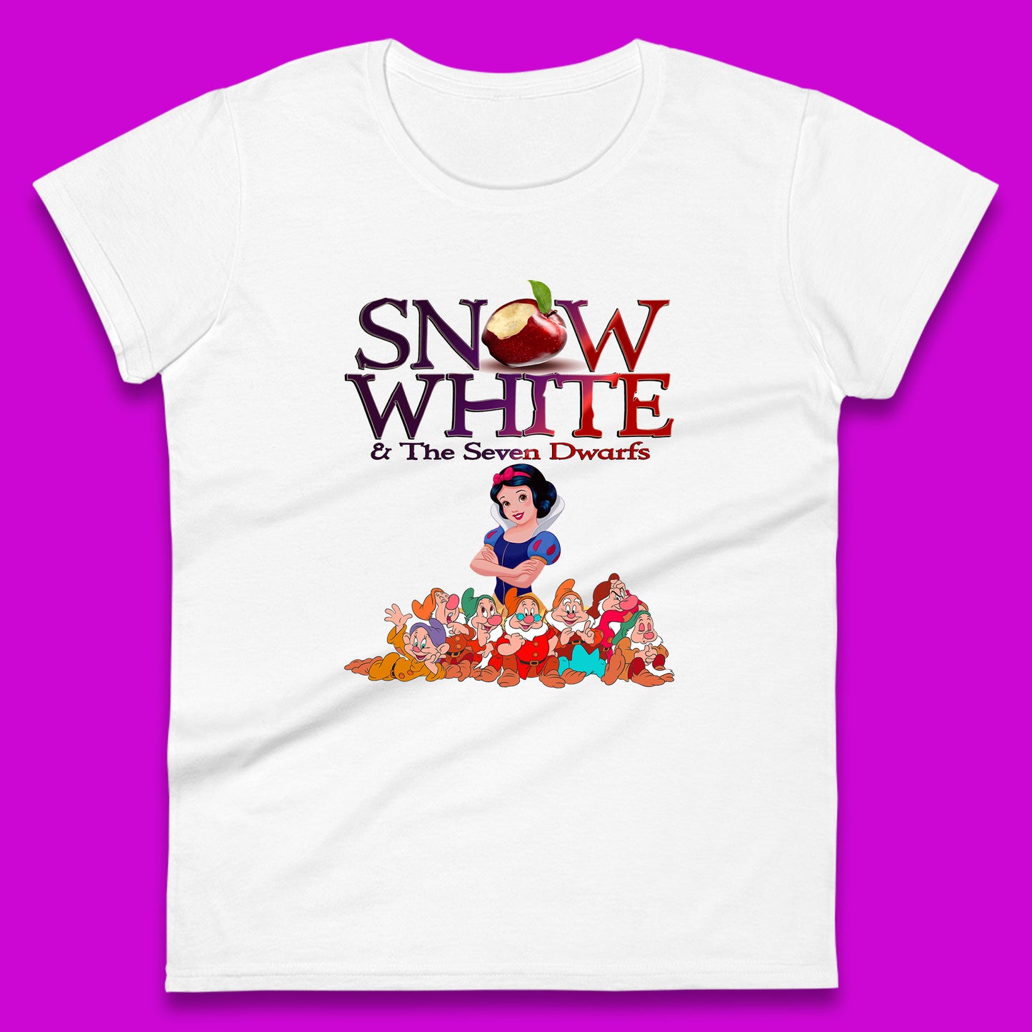 Disney Snow White And The Seven 7 Dwarfs Disney Dwarfs Group Grumpy Sleepy Dopey Doc Sneezy Bashful Happy Disneyland Cartoon Character Womens Tee Top