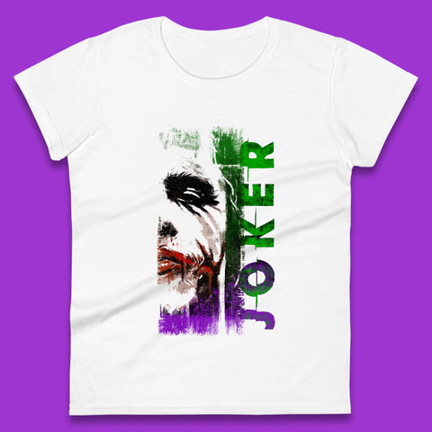 Joker Face Movie Villain Comic Book Character Supervillain Movie Poster Womens Tee Top