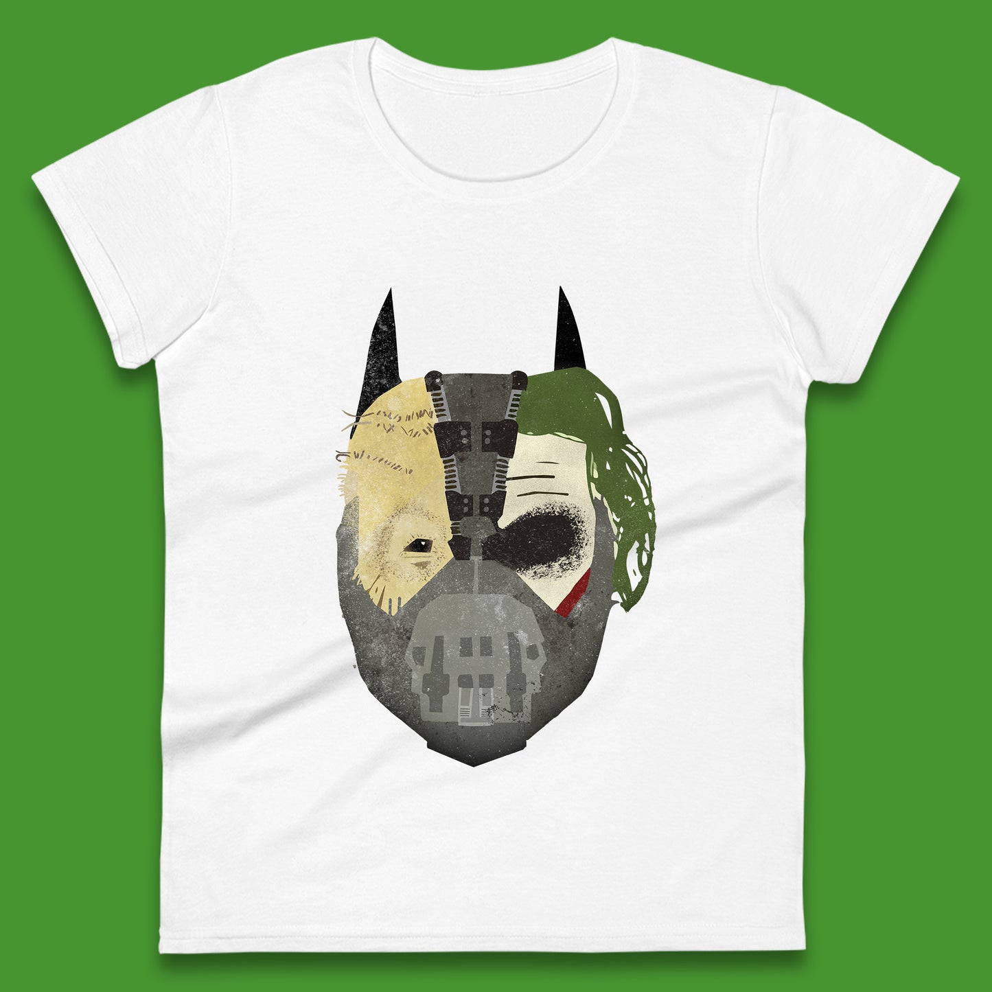 The Dark Knight Trilogy Batman Movie Villains Joker Scarecrow Bane Batman Trilogy Mashup Womens Tee Top