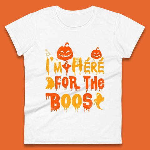 I'm Here For The Boos Halloween Pumpkin Ghost Horror Scary Womens Tee Top