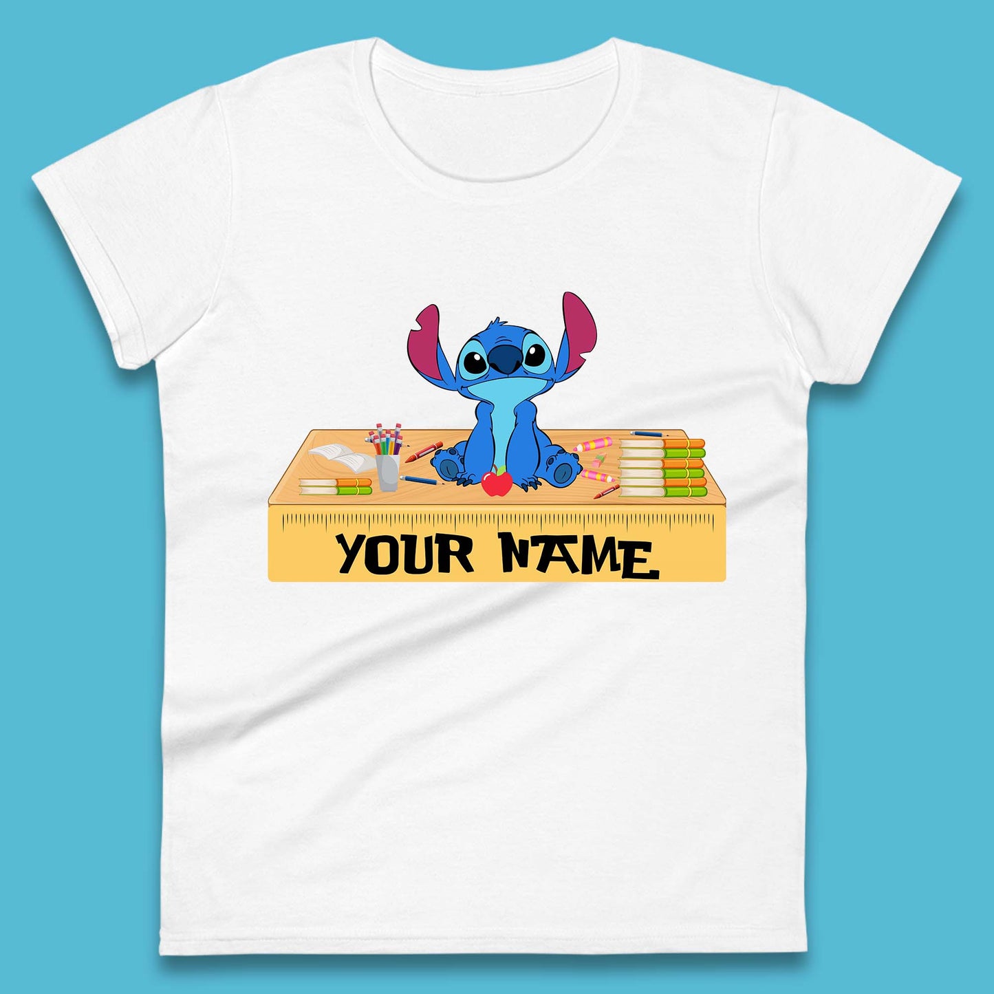 Personalised Disney Stitch Welcome Back To School Your Name Lilo & Stitch School First Day Of School Womens Tee Top