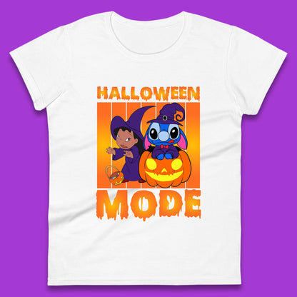 Halloween Mode Disney Lilo & Stitch Halloween Pumpkin Witch Hat Stitch Spooky Disneyland Trip Womens Tee Top