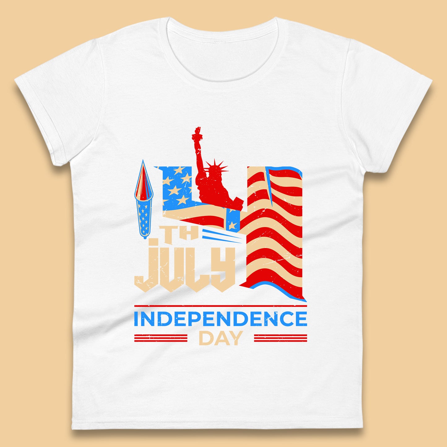 Statue Of Liberty 4th July USA Independence Day Celebration Fireworks Womens Tee Top