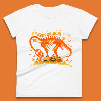 Spooky Saurus Rex Halloween Dinosaur T-Rex Skeleton With Scary Pumpkins Womens Tee Top