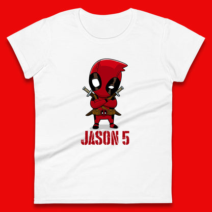 Personalised Chibi Deadpool Fictional Character Your Name & Age Superhero Comic Book Character Deadpool Marvel Comics Womens Tee Top