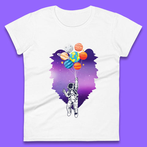 Astronaut Space Planets Balloons Womens T-Shirt