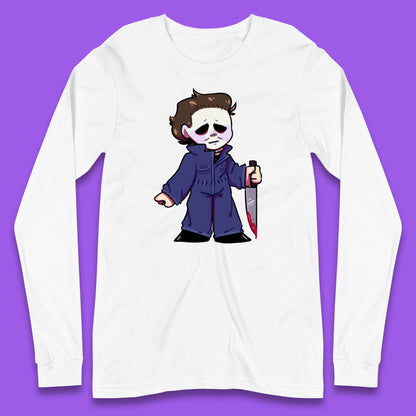 Chibi Michael Myers Holding Bloody Knife Halloween Serial Killer Horror Movie Character Long Sleeve T Shirt