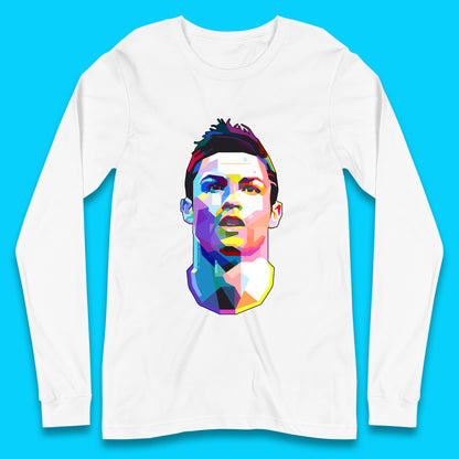 Cristiano Ronaldo Retro Style Portrait Football Player CR7 Portuguese Professional Footballer Soccer Player Sports Champion Long Sleeve T Shirt