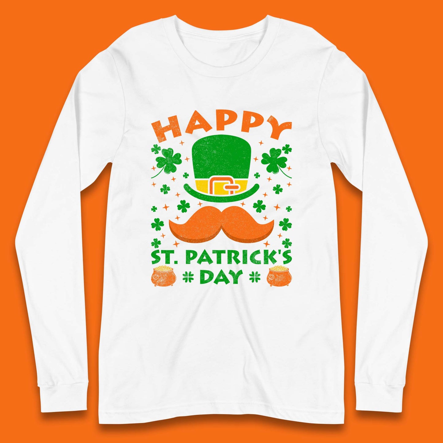 Leprechaun Hat & Ginger Mustache Long Sleeve T-Shirt