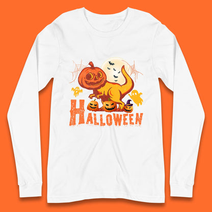 Halloween Dinosaur Jack O Lantern T-Rex Funny Dino Pumpkin Scary Boo and Bats Festive Costume Long Sleeve T Shirt