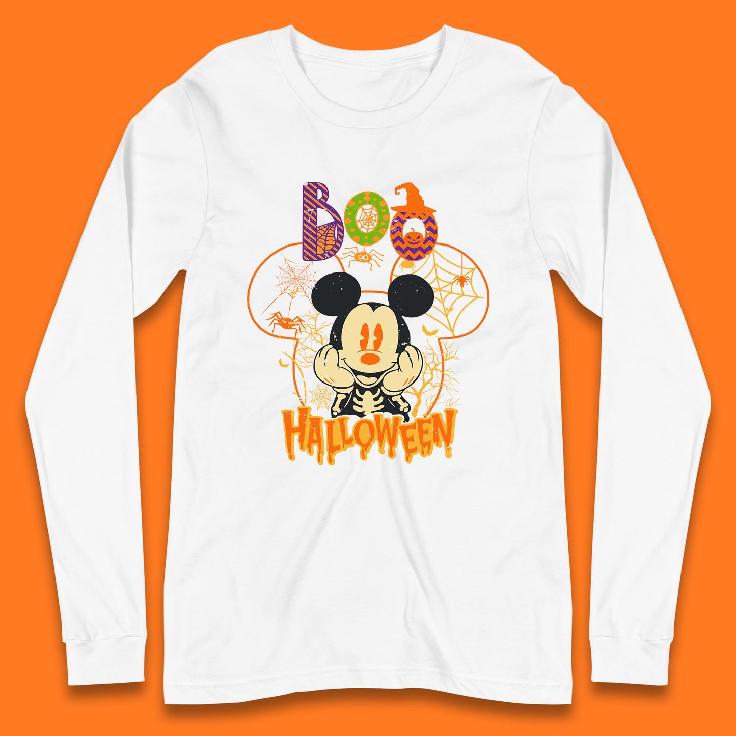 Boo Halloween Mickey Mouse Skeleton Horror Scary Disney Halloween Disneyland Trip Long Sleeve T Shirt