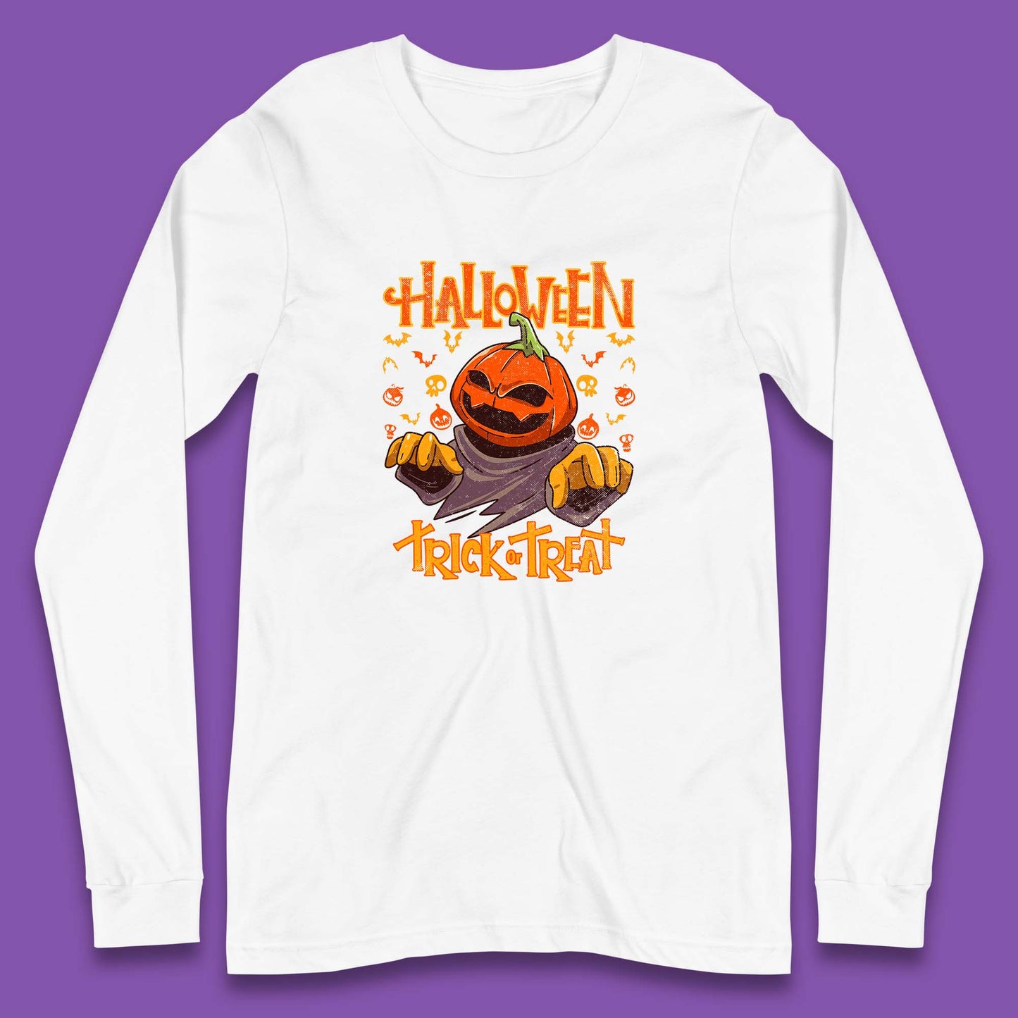 Halloween Trick Or Treat Pumpkin Character Halloween Scary Evil Pumpkin Long Sleeve T Shirt