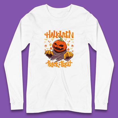 Halloween Trick Or Treat Pumpkin Character Halloween Scary Evil Pumpkin Long Sleeve T Shirt