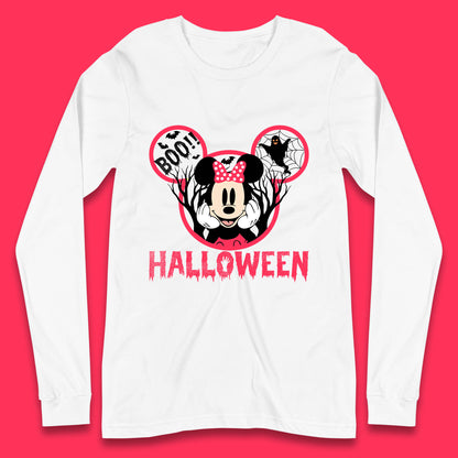 Disney Halloween Mickey Mouse Minnie Mouse Boo Ghost Horror Scary Disneyland Trip Long Sleeve T Shirt