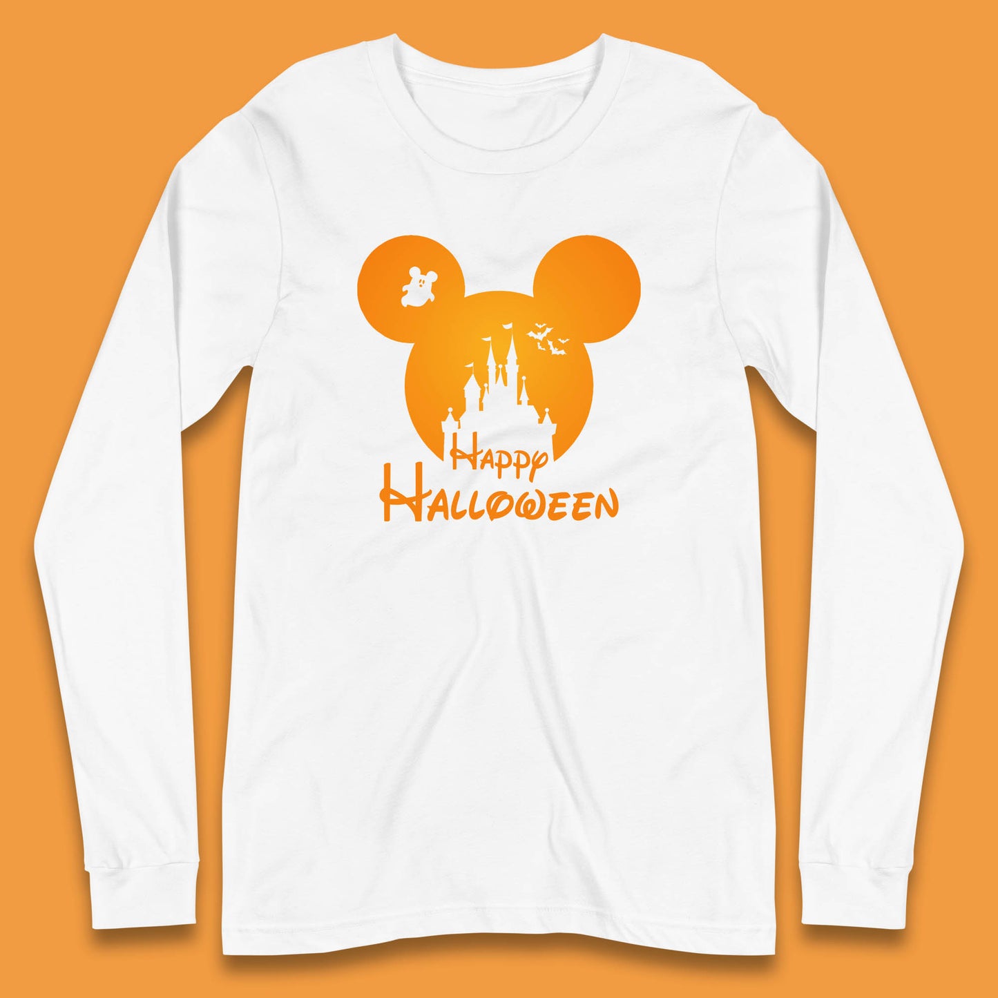 Happy Halloween Mickey Mouse Disney Castle Halloween Scary Boo Flying Bats Long Sleeve T Shirt